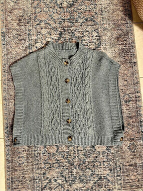Cable Knit Button-Front Sweater Vest in Gray